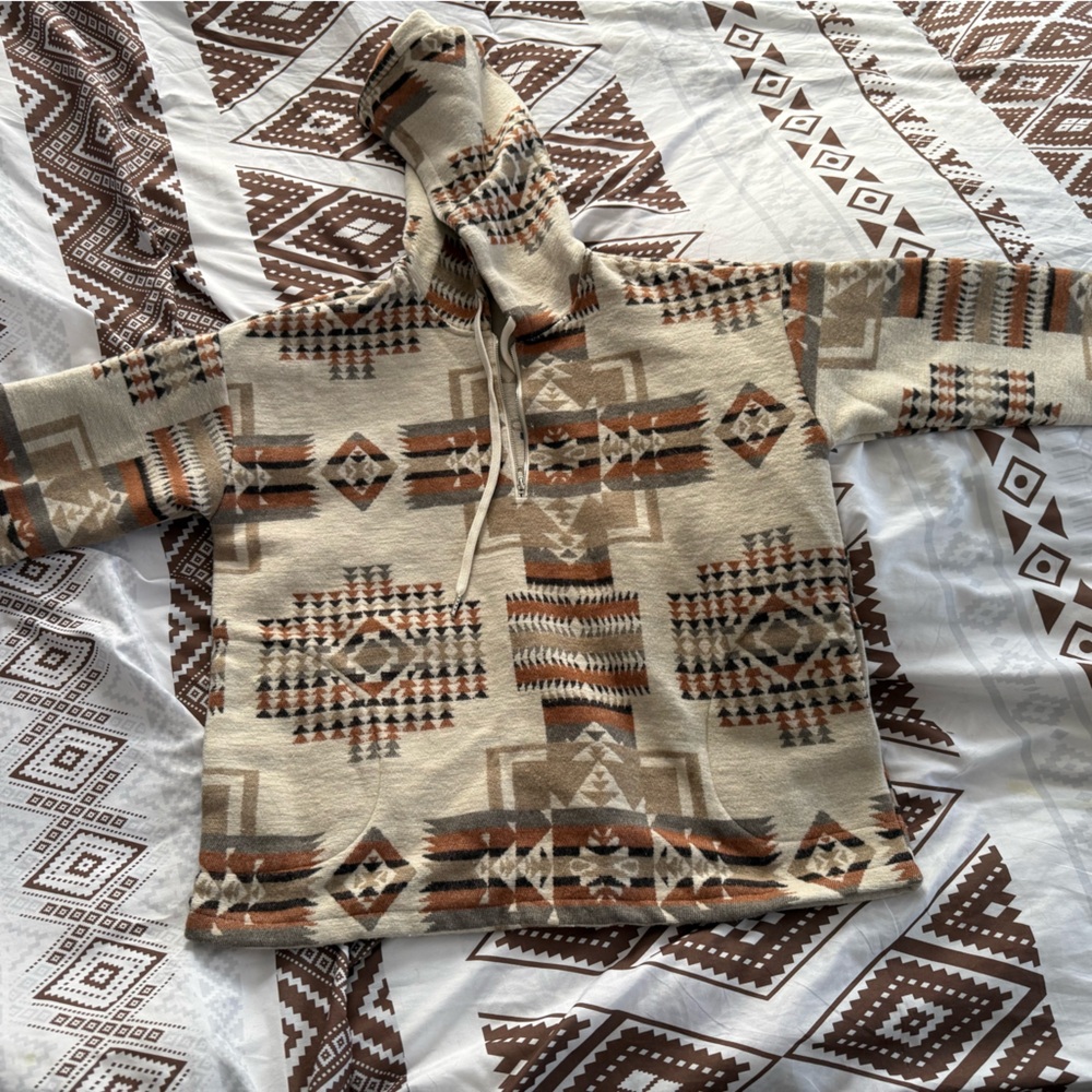Women's Beige and Brown Patterned Hooded Jacket